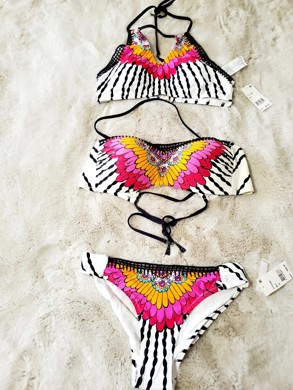 Trina Turk 3-Piece Bikini Set 2 Tops + Bottom 2 NWT & EUC Resort Swim Size 10